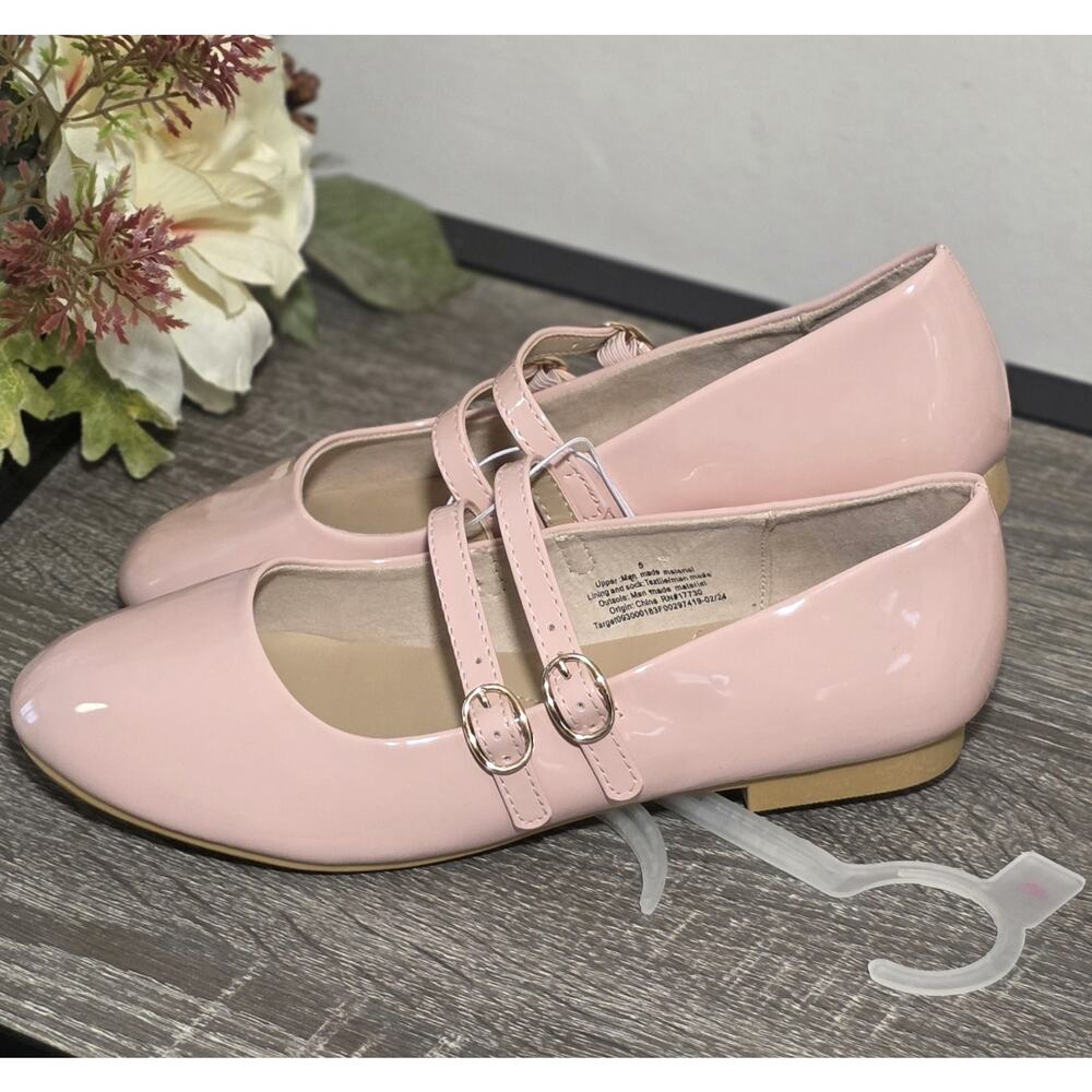 Cat&Jack BigGirls Amelia Mary Jane Flats Double Buckle, Pink, Dress Shoes Size 5